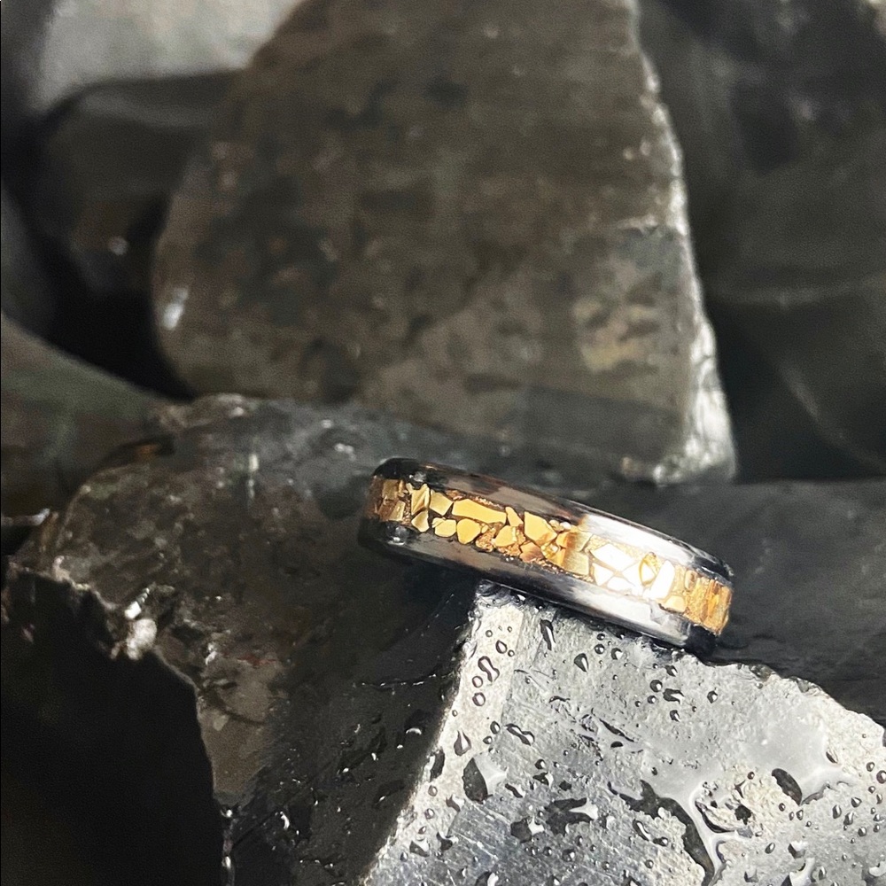 14k Gold Ring Mens Inlay Band Black Ring